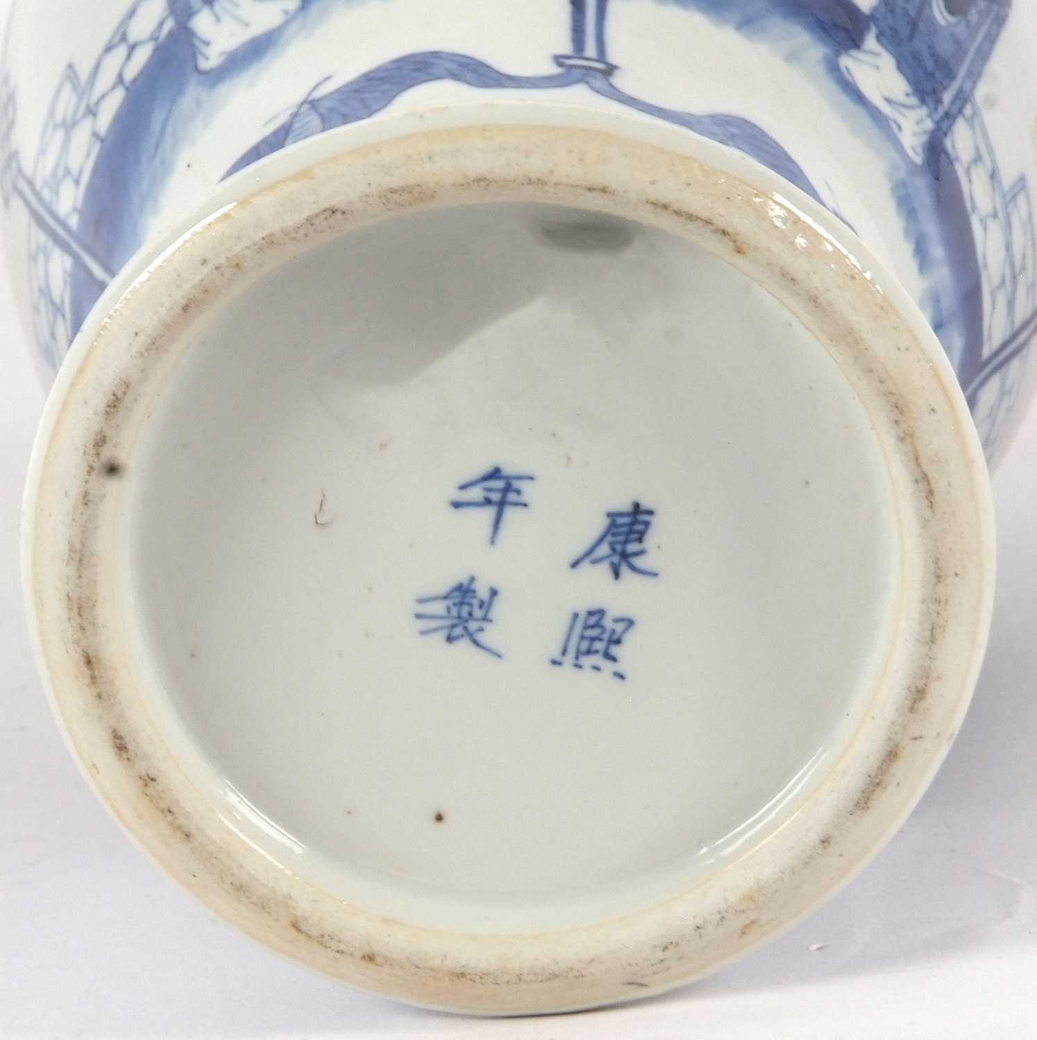 A Chinese porcelain baluster shape vase decorated in blue and white with Chinese figures in Kangxi - Image 4 of 4
