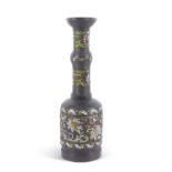 A Chinese large alter candlestick of archaistic form with applied Ming style enamel decoration (