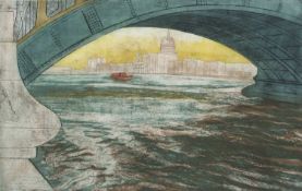 Richard Bawden RWS NEAC RE (British, b.1936), 'Southwark Bridge', colour etching, signed, titled and