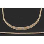 18ct tri-colour gold necklace and similar bracelet, the necklace comprised of alternating,