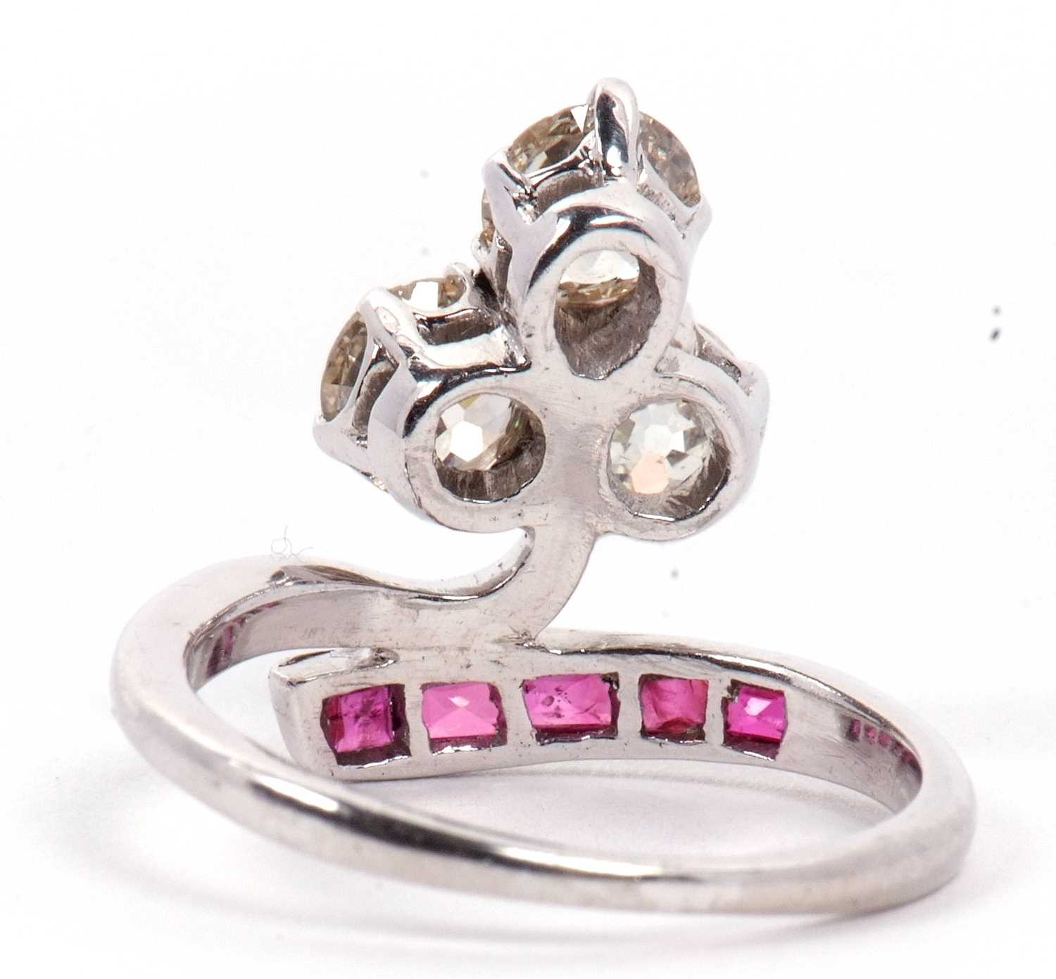 Diamond and ruby ring, the trefoil set three old brilliant cut diamonds, total carat weight - Image 7 of 45