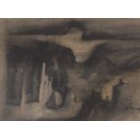 Tony Giles (British,1925-1994), street scene by night, pastel and charcoal, signed,16.5x12ins,