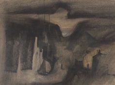 Tony Giles (British,1925-1994), street scene by night, pastel and charcoal, signed,16.5x12ins,