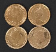 Royal Mint blue leather cased collection of four gold sovereigns "The Royal Portrait Collections",