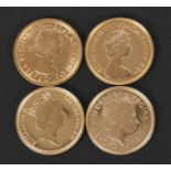 Royal Mint blue leather cased collection of four gold sovereigns "The Royal Portrait Collections",