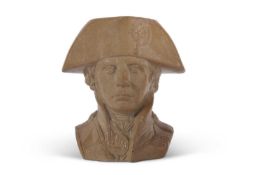Doulton & Watts buff salt glazed stoneware bust of Lord Nelson, base impressed Doulton & Watts,