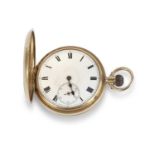 An 18ct J W Benson half hunter pocket watch, hallmarked in the case back, has a manually crown wound