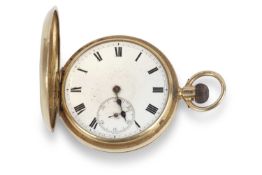 An 18ct J W Benson half hunter pocket watch, hallmarked in the case back, has a manually crown wound