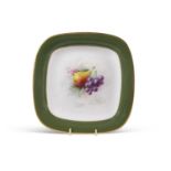 Royal Worcester dish painted with fruits with fruit to the centre signed by Chivers within a green