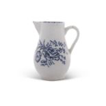 Lowestoft porcelain sparrow beak jug decorated with rare floral prints in blue and white