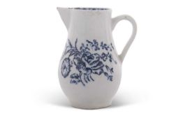 Lowestoft porcelain sparrow beak jug decorated with rare floral prints in blue and white