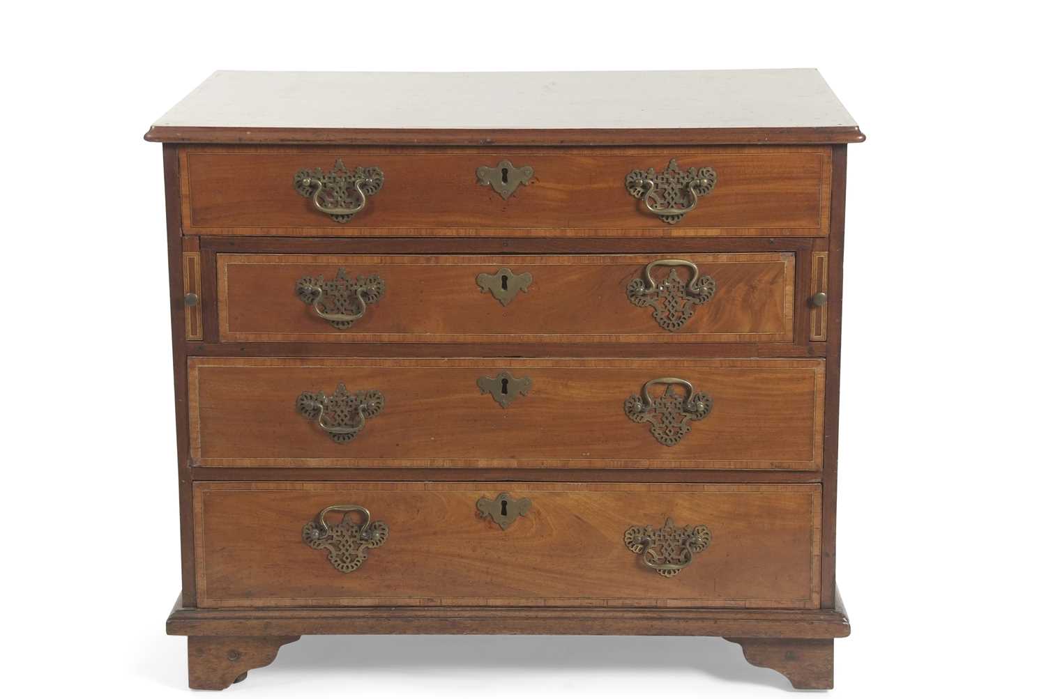 A George III mahogany and cross banded secretaire chest of four drawers, raised on bracket feet, - Image 3 of 4