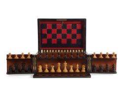 Victorian games compendium box of hinged rectangular form, the lid fitted with a folding leather