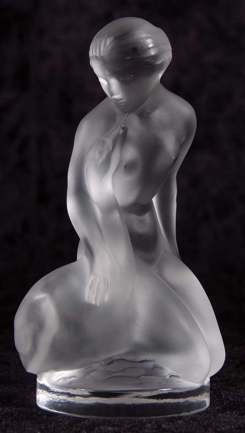 Lalique model of Leda and a swan in clear and frosted glass with etched mark to base, 11cm high - Image 5 of 6