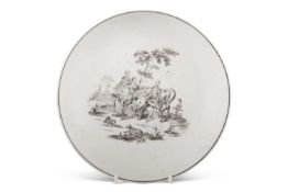 A Worcester porcelain saucer dish printed with the Tea Party No 2 print and with the rare leopard in