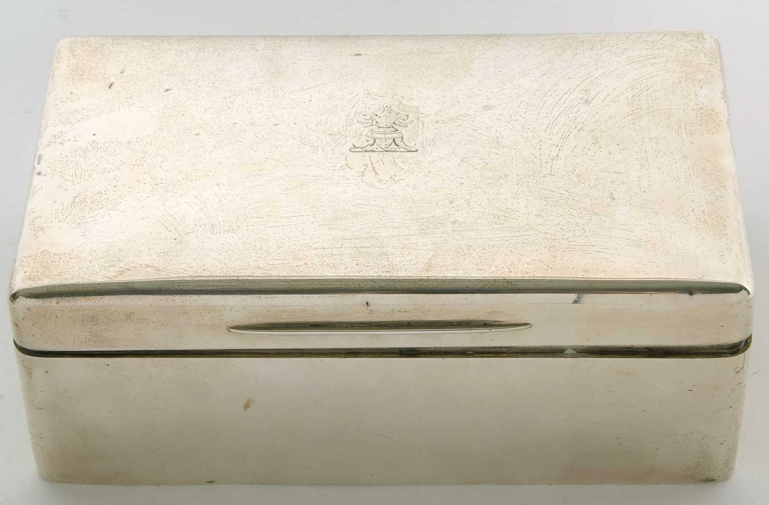 A large Edward VII silver encased cigar box of plain polished rectangular form. The slightly domed - Image 2 of 11