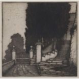 Italian School (circa 20th century), Fiesole in the Italian region of Tuscany, etching, indistinctly