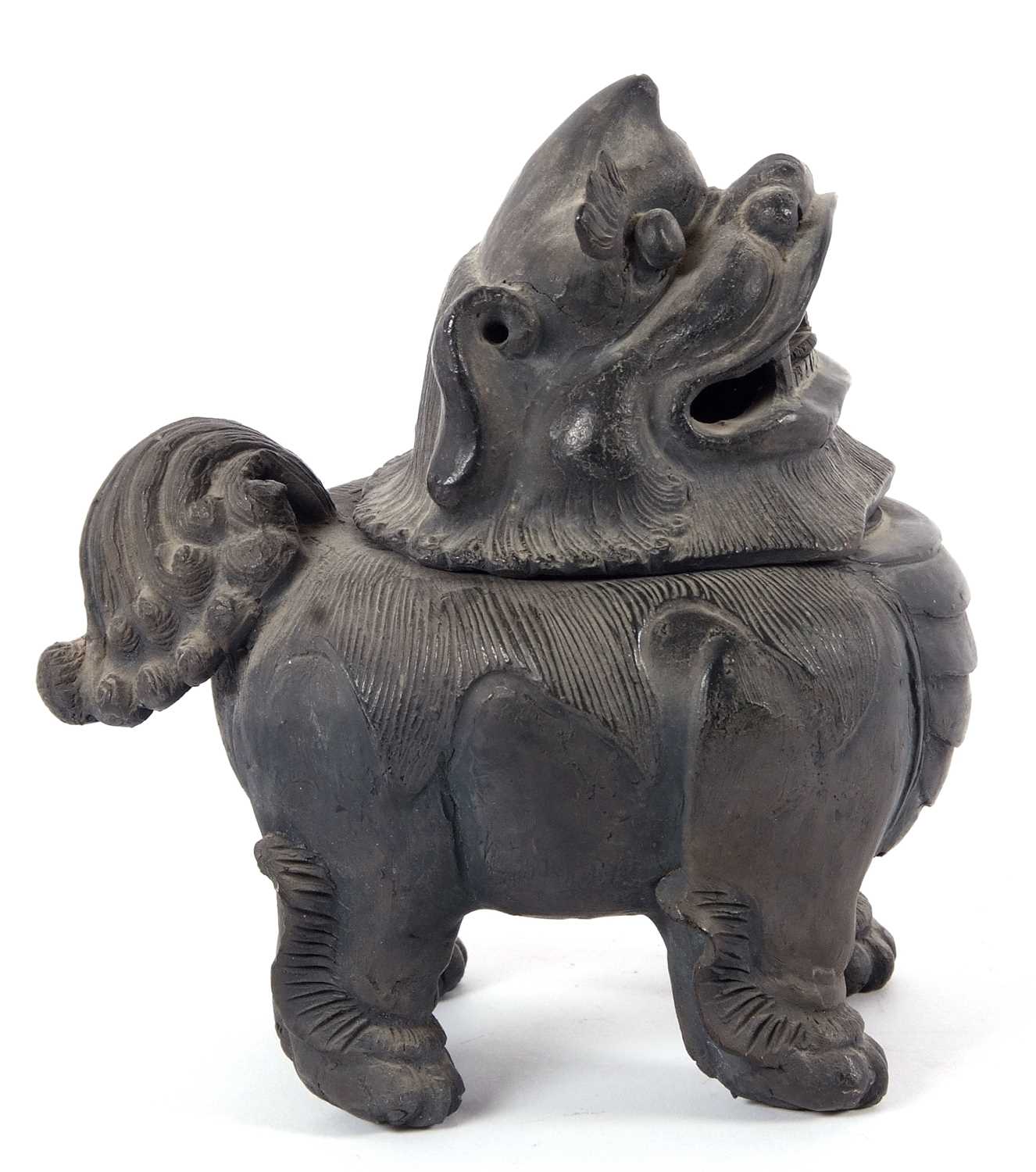 An unusual bronzed effect incense burner decorated as a mythical beast, in a ceramic body rather - Image 3 of 6