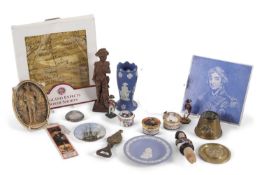 A group of Nelson related items including small Wedgwood spill vase with sprig design of the death