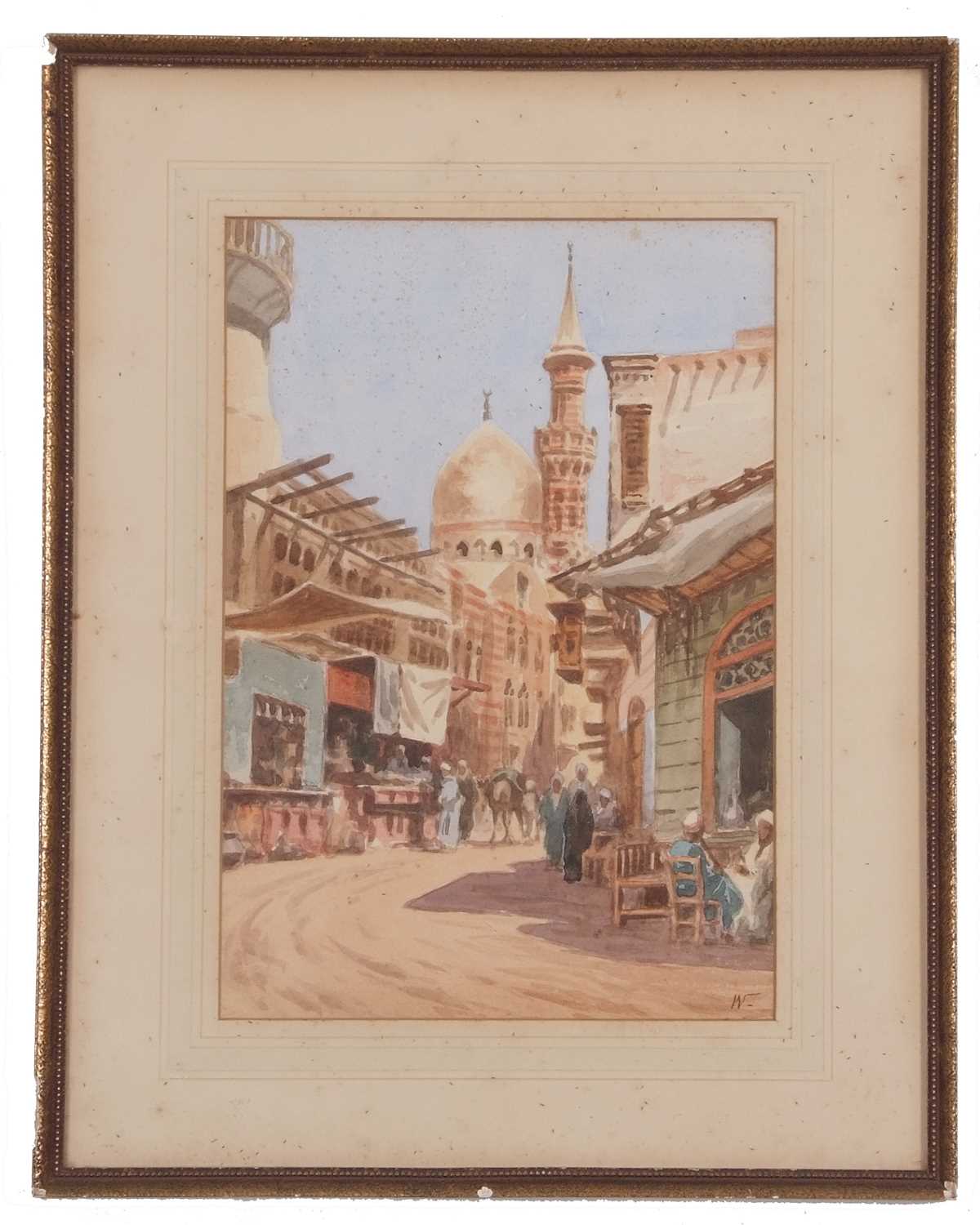 Edwin Lord Weeks (American, 1849-1903), "A Street Scene, Cairo", watercolour, signed monogram, - Image 2 of 3