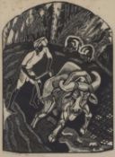 Helen West Heller (American,1872-1955), 'Plowman of India', woodcut, signed and dated '32, frame