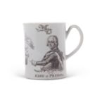 A Worcester porcelain small mug printed with the King of Prussia dated 1757