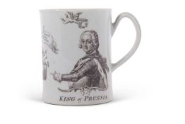 A Worcester porcelain small mug printed with the King of Prussia dated 1757