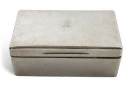 A large Edward VII silver encased cigar box of plain polished rectangular form. The slightly domed