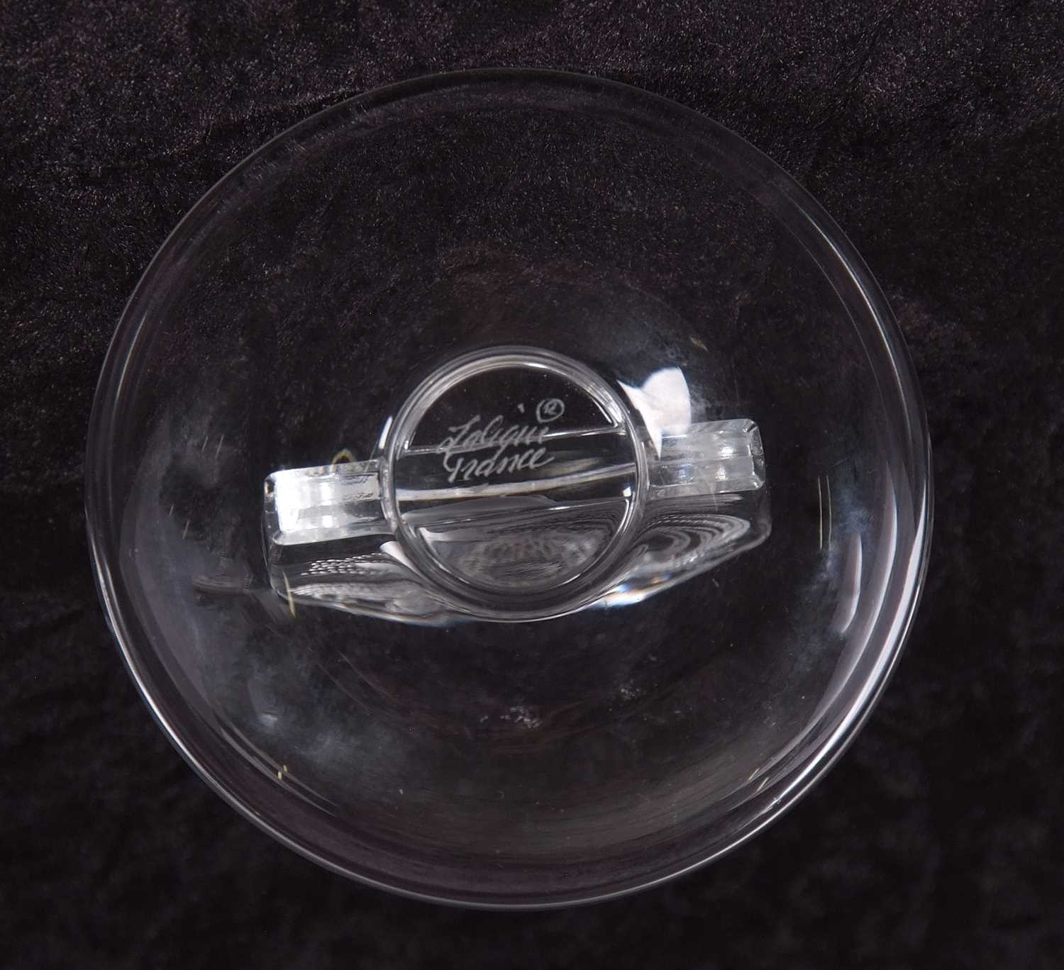 Lalique pin dish, the centre with a model of an Art Nouveau lady with etched mark to base, 11cm - Image 6 of 6