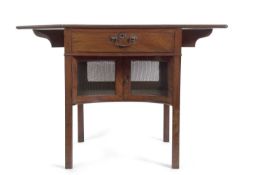 An unusual George III small rectangular drop leaf table with single drawer over a concave under