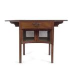 An unusual George III small rectangular drop leaf table with single drawer over a concave under