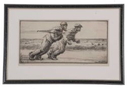 Percy John Delf Smith (British,1882-1948), "Towing", drypoint etching, signed lower right and