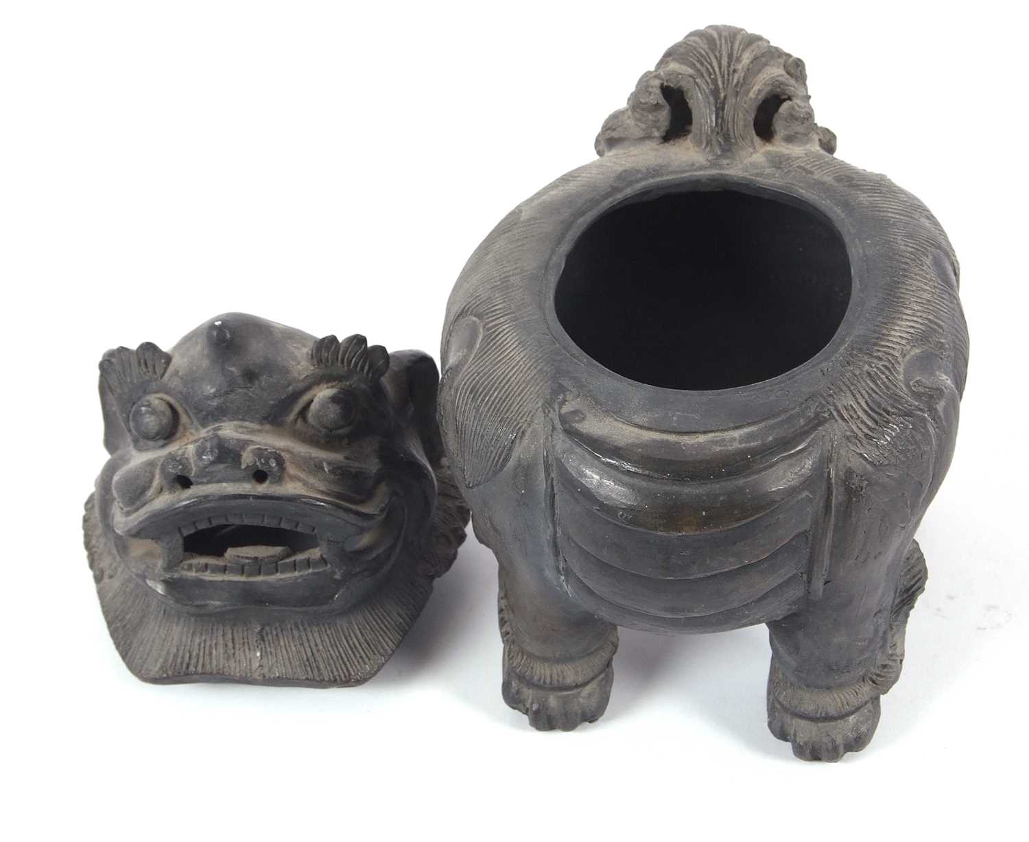 An unusual bronzed effect incense burner decorated as a mythical beast, in a ceramic body rather - Image 4 of 6