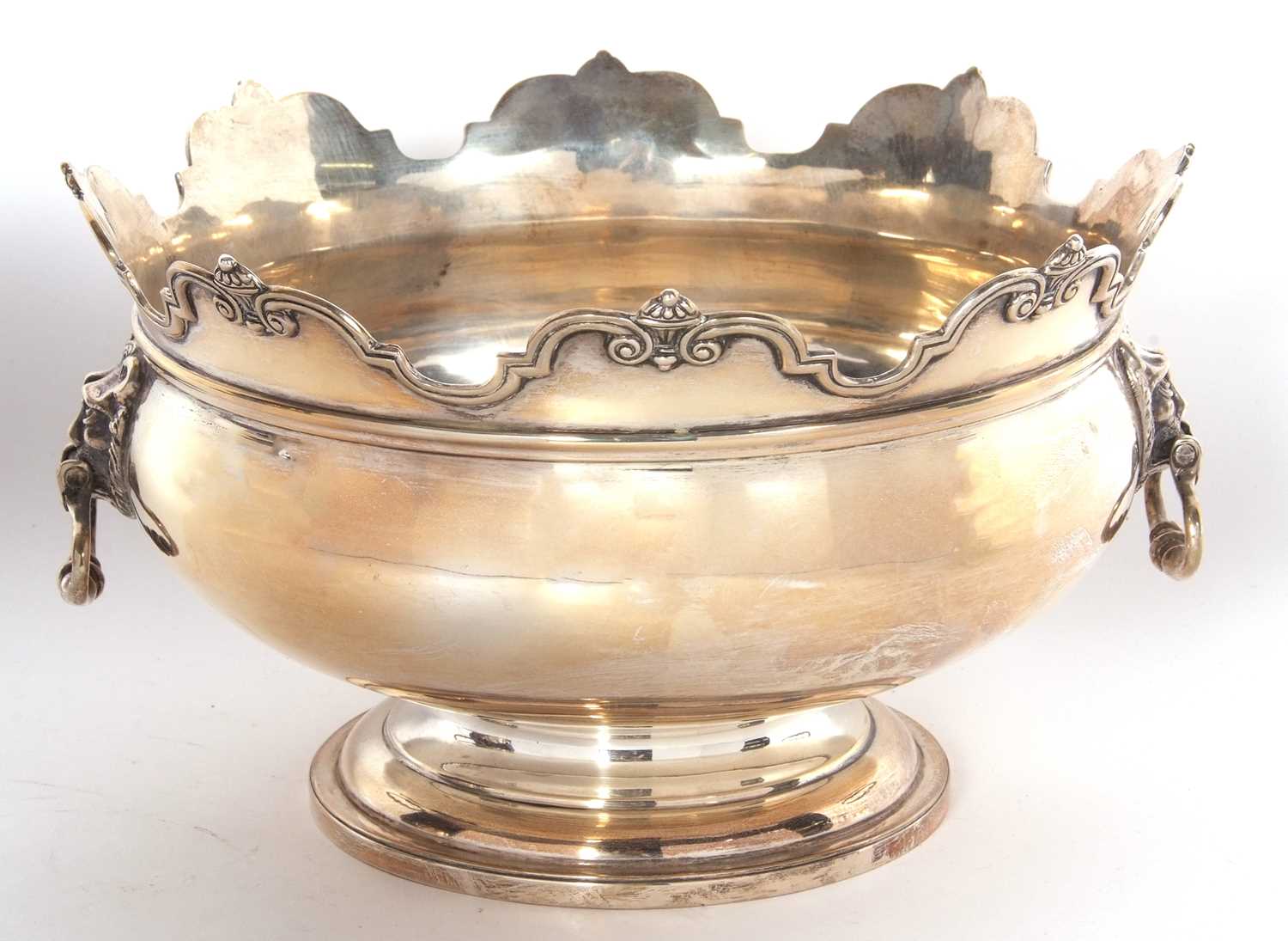 A large Edward VII rose bowl in Monteith style of circular baluster form with castellated, applied - Image 3 of 6