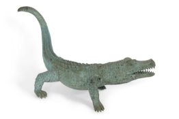 Bronzed metal model of a crocodile, approx 120cm long