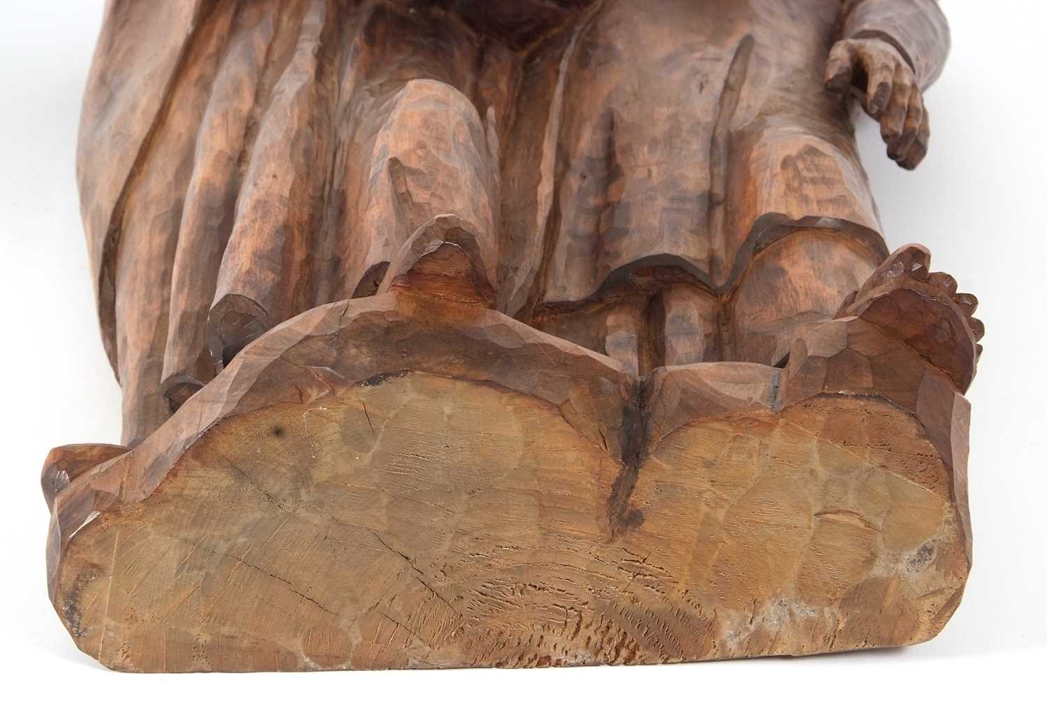 A contemporary carved oak figure group, Mary, Joseph and the baby Jesus, initialled AW to the - Image 7 of 7