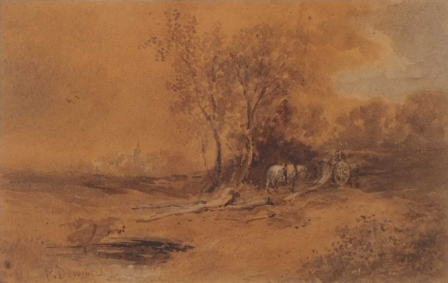 Peter De Wint O.W.S. (British, 1784-1849), horse and cart by a sandpit, watercolour, signed, 6.