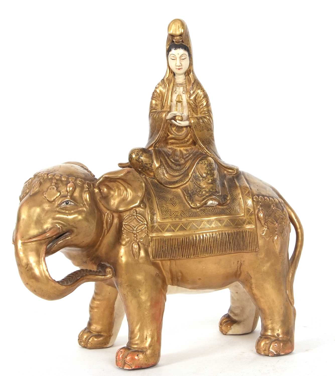 A Japanese Meiji period Satsuma model of an elephant with Geisha seated on its back - Image 2 of 9