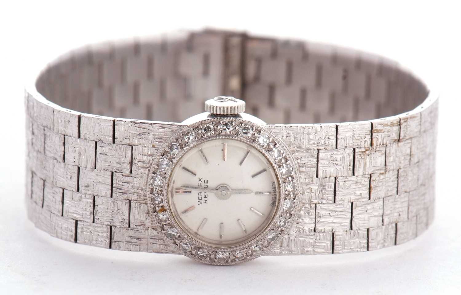 An 18ct white gold ladies Vertex wristwatch with diamond bezel, hallmarks for gold can be found on - Image 2 of 8