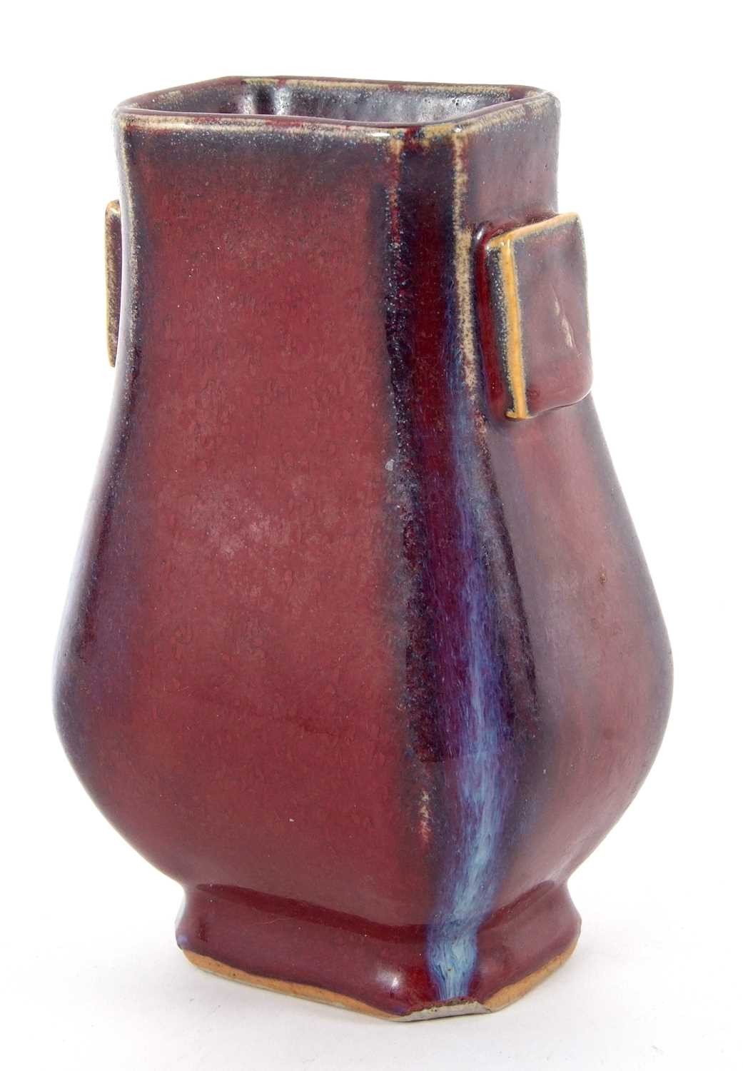 A flambe fanghu vase of archaistic form the sang de bouef or flambe ground with purple streaks - Image 2 of 7
