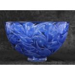 A Studio Glass bowl of blue colour with a design of leaping fish with engraved signature for Julia