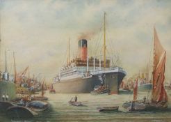 J.W. Crier (British, 20th century), "Galleon's Reach", watercolour, signed, 14.5x20ins, framed and