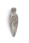 Victorian silver icicle shaped scent bottle, the hinged lid and body chased and embossed with