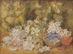 Eloise Harriet Stannard (1829-1915), Still life of flowers and eggs in baskets, watercolour, signed,