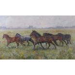 Eddie Goodridge (British, b.1949), Horses in motion, oil on canvas, signed, 22.5x38.5ins, framed