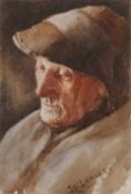 Walter Langley (British, Newlyn School 1852-1922), Head portrait of a fisherman, watercolour,