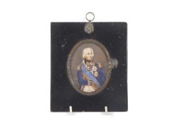 Late 19th Century portrait of Nelson in oval metal frame and mounted on a black wooden background