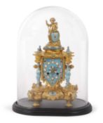 An elaborate 19th Century French gilt metal and blue enamelled mantel clock, the case with cherub