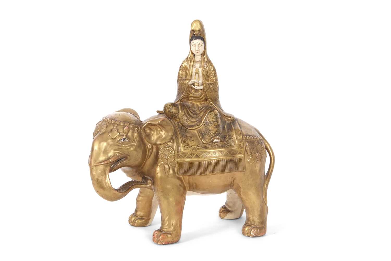 A Japanese Meiji period Satsuma model of an elephant with Geisha seated on its back