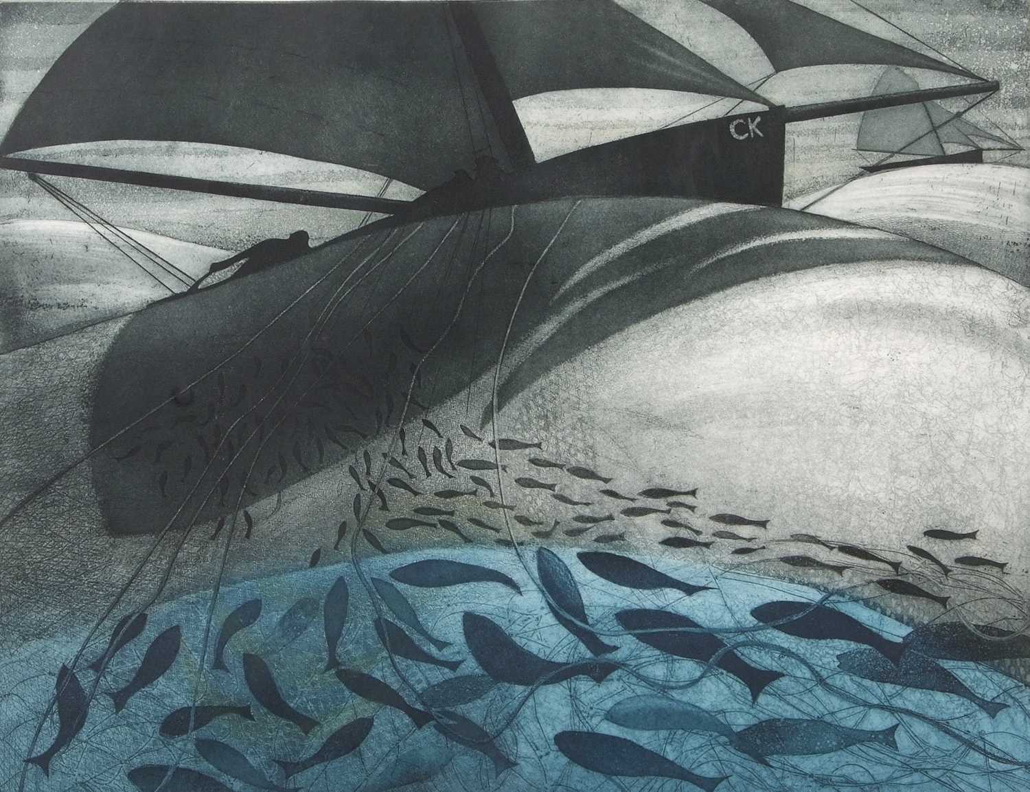 Elizabeth Morris RA (British, contemporary), 'The Multitude of Fishes John 21', etching with - Image 3 of 3